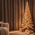 wooden Christmas tree with rotating beech rods in a modern interior