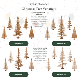 Handmade wooden Christmas tree with rotating branches and natural wood design