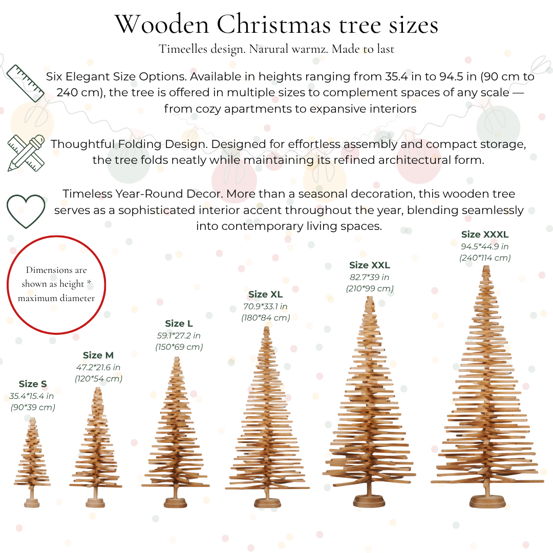 Handmade wooden Christmas tree with rotating branches and natural wood design