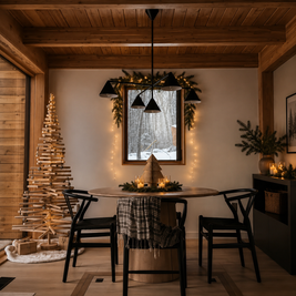 Handmade wooden Christmas tree with rotating branches and natural wood design