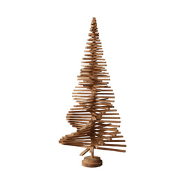Handmade wooden Christmas tree with rotating branches and natural wood design
