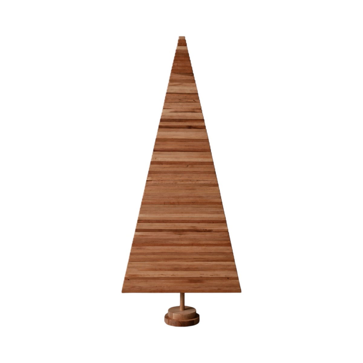 Handmade wooden Christmas tree with rotating branches and natural wood design