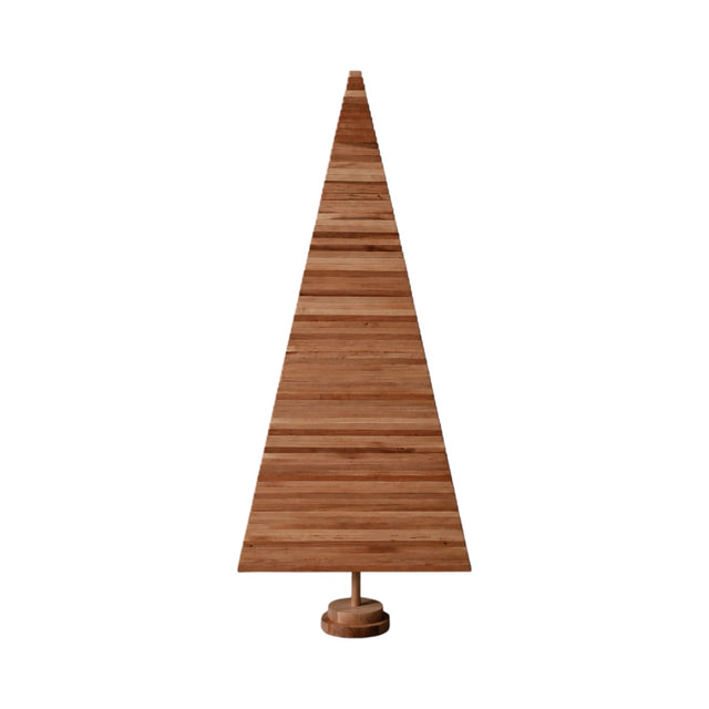 Handmade wooden Christmas tree with rotating branches and natural wood design