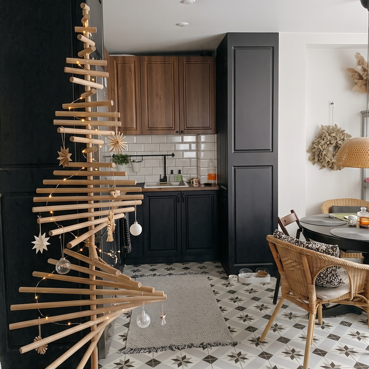 Wooden Christmas Tree – Model D with Beech Rods & Cylindrical Inserts