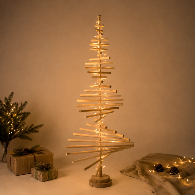 Wooden Christmas Tree – Model D with Beech Rods & Cylindrical Inserts