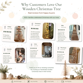 Handmade wooden Christmas tree with rotating branches and natural wood design