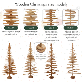 Handmade wooden Christmas tree with rotating branches and natural wood design