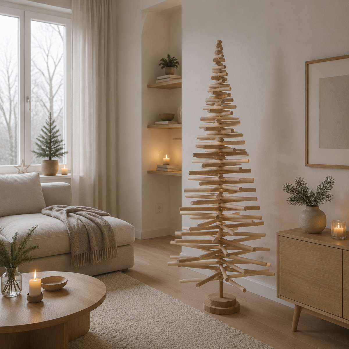 Wooden Christmas Tree – Model B with Round Beech Rods
