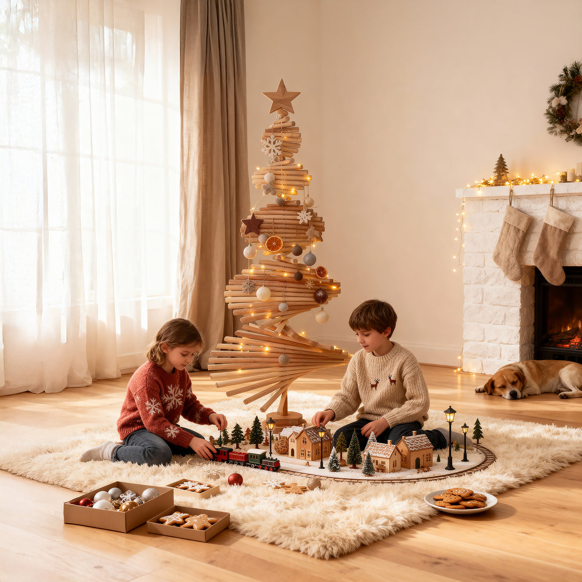 Wooden Christmas Tree – Model B with Round Beech Rods