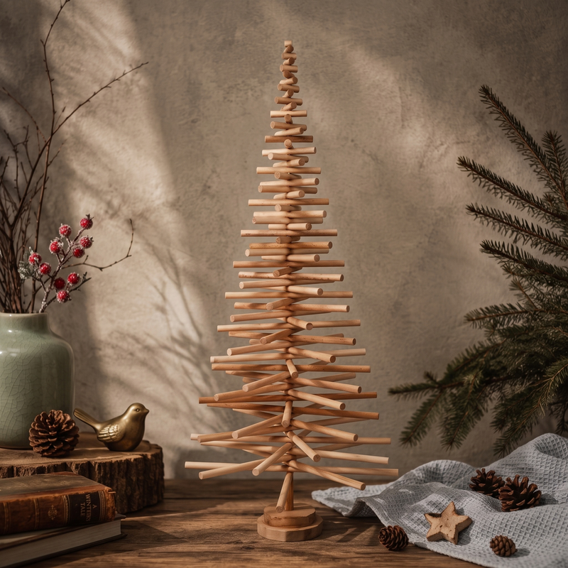 Wooden Christmas Tree – Model B with Round Beech Rods
