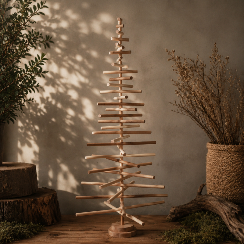 Wooden Christmas Tree – Model D with Beech Rods & Cylindrical Inserts