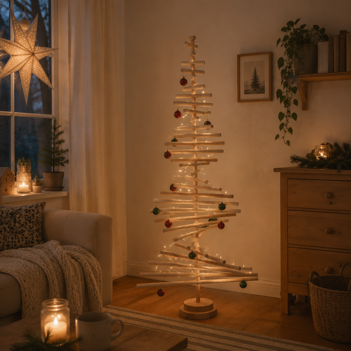 Wooden Christmas Tree – Model D with Beech Rods & Cylindrical Inserts
