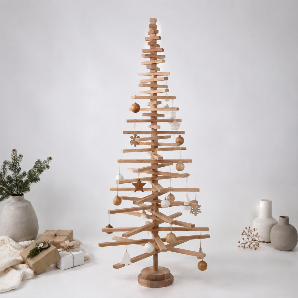 Wooden Christmas Tree – Model C with Alder Slats & Square Inserts